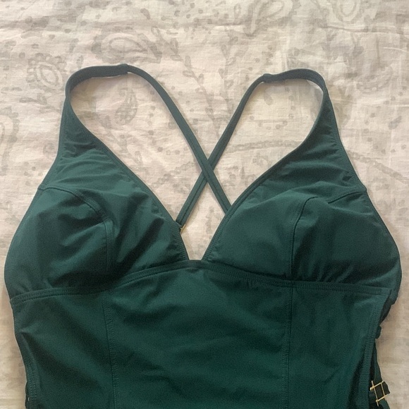 Amoressa One Piece Green V Neck Swim Swimsuit Sz 14 - Picture 2 of 8